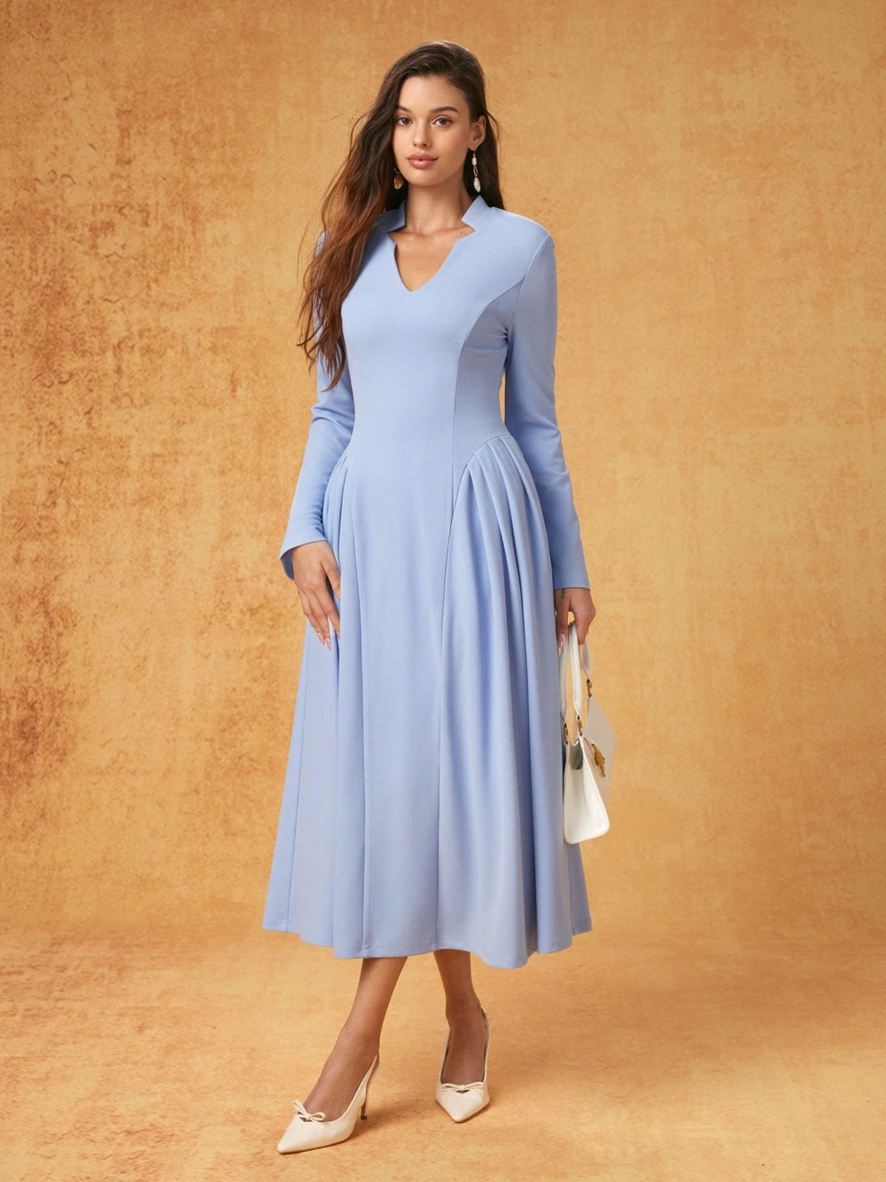 CIDER MODEST $56 NWT SZ XS V-NECK PLEATED FLARED MAXI DRESS